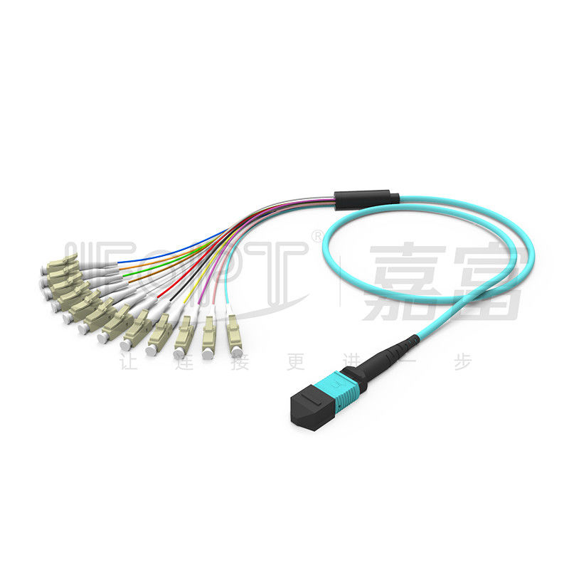 12 핵심 MPO는 LC 탈출 다중 모드 패치 코드 OM1 OM2 OM3 OM4 OM5 0.9 밀리미터에 갈라집니다