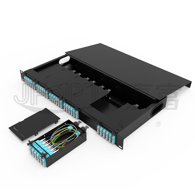 1 pc 24 핵심 또는 2 PC 12 핵심 MPO-LC 케이블과 선반 장착 섬유 패치 패널 6 PC MPO 카세트