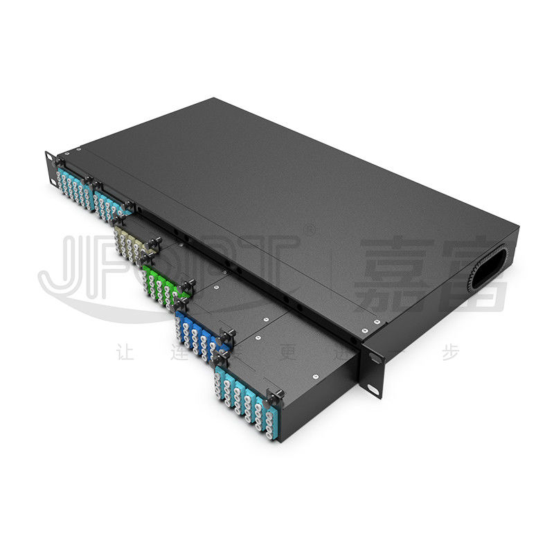 1 pc 24 핵심 또는 2 PC 12 핵심 MPO-LC 케이블과 선반 장착 섬유 패치 패널 6 PC MPO 카세트