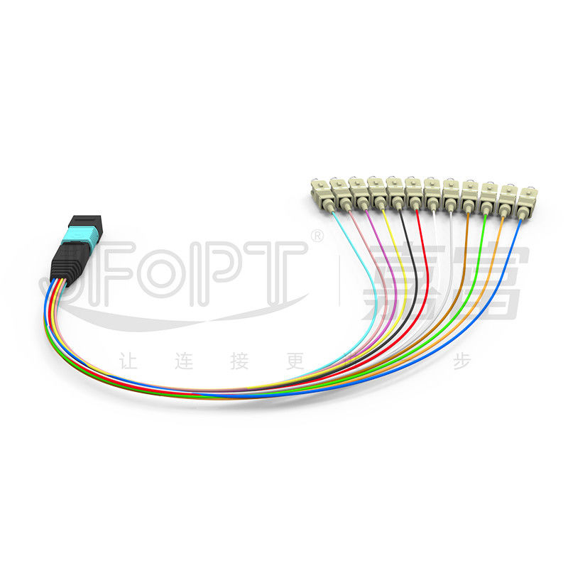 0.3m 다중 모드 OM3 MPO 브레이크아웃 케이블 MPO / PC - SC / APC 저손실 0.9 밀리미터는 패치 코드를 분기시킵니다