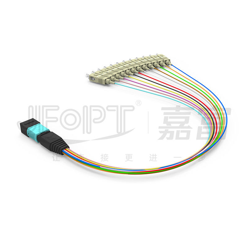 0.3m 다중 모드 OM3 MPO 브레이크아웃 케이블 MPO / PC - SC / APC 저손실 0.9 밀리미터는 패치 코드를 분기시킵니다