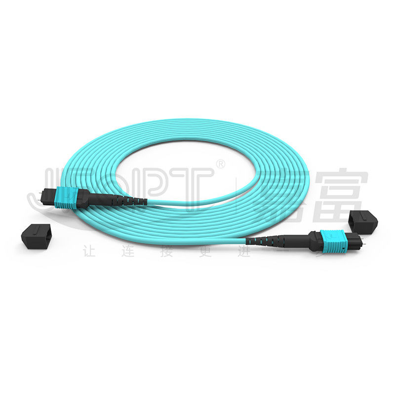 12 코어 속도 MPO 패치 코드 데이터 센터 연결용 아쿠아 컬러 10G 멀티 모드 OM3 광섬유 패치 코드