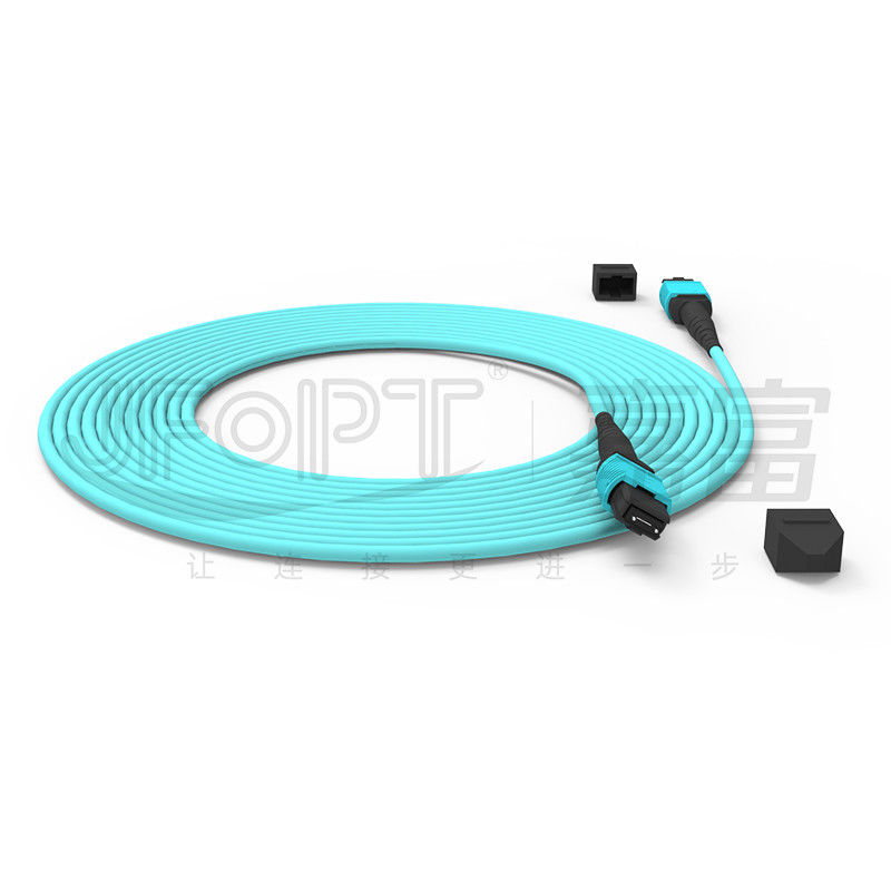 12 코어 속도 MPO 패치 코드 데이터 센터 연결용 아쿠아 컬러 10G 멀티 모드 OM3 광섬유 패치 코드