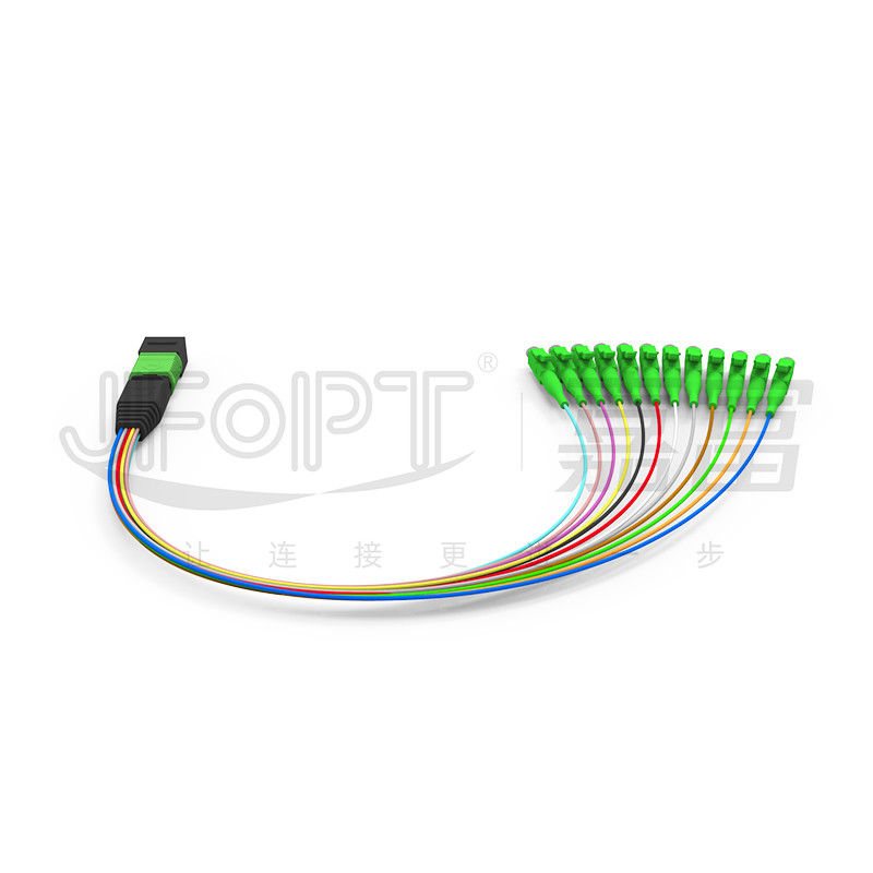 MPO-LC 0.9mm 12Cores Breakout Cable 사용자 정의 길이 SM G657a1 섬유 다자 섬유 모듈 박스 어댑터 패치 코드